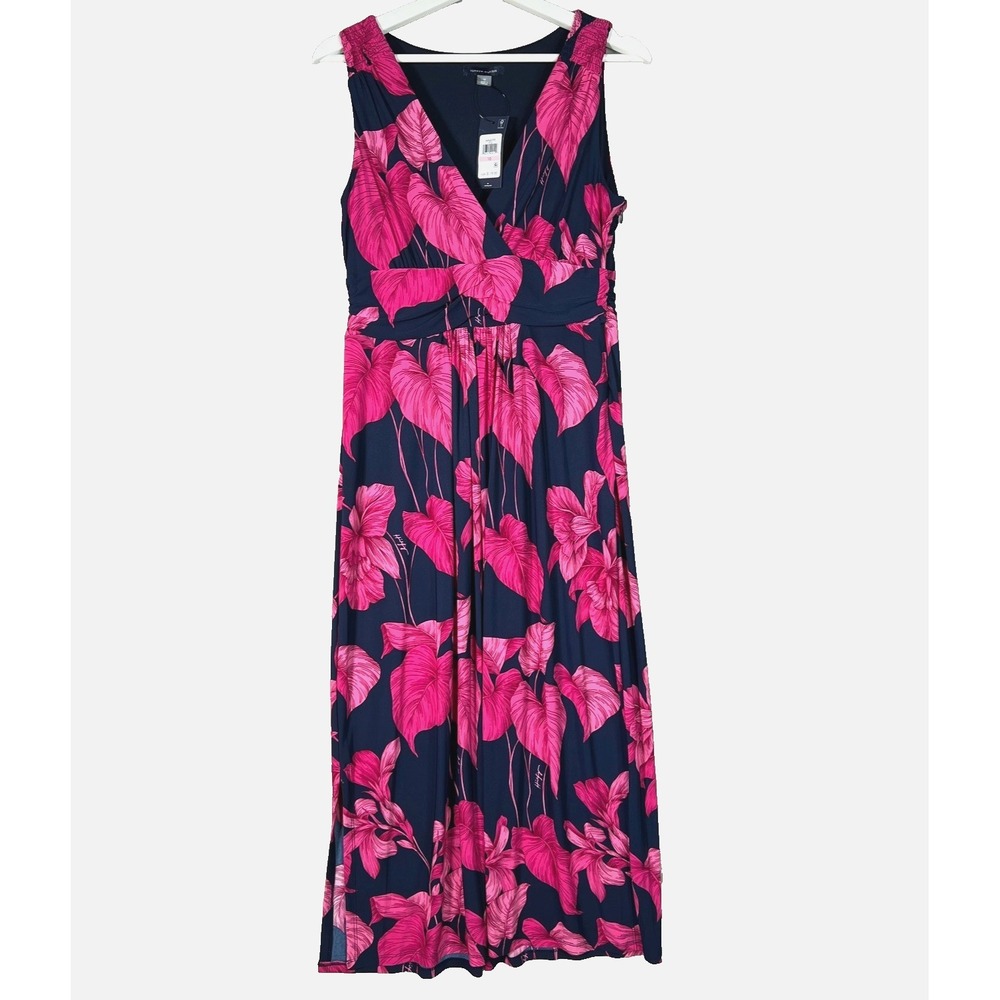 NWT Tommy Hilfiger Dress Womens‎ 10 Pink Floral Maxi Leaf Print Long Vacation